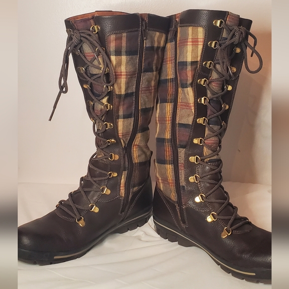PAJAR -size 40/10-plaid boots -fur lined-fabric and leather-zipperup-laceup - Picture 5 of 15